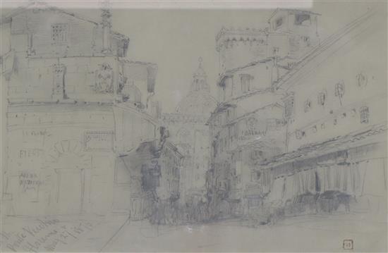 William Callow, pencil drawing, On the Ponte Vecchio, Florence, inscribed and dated 1876 24 x 34cm